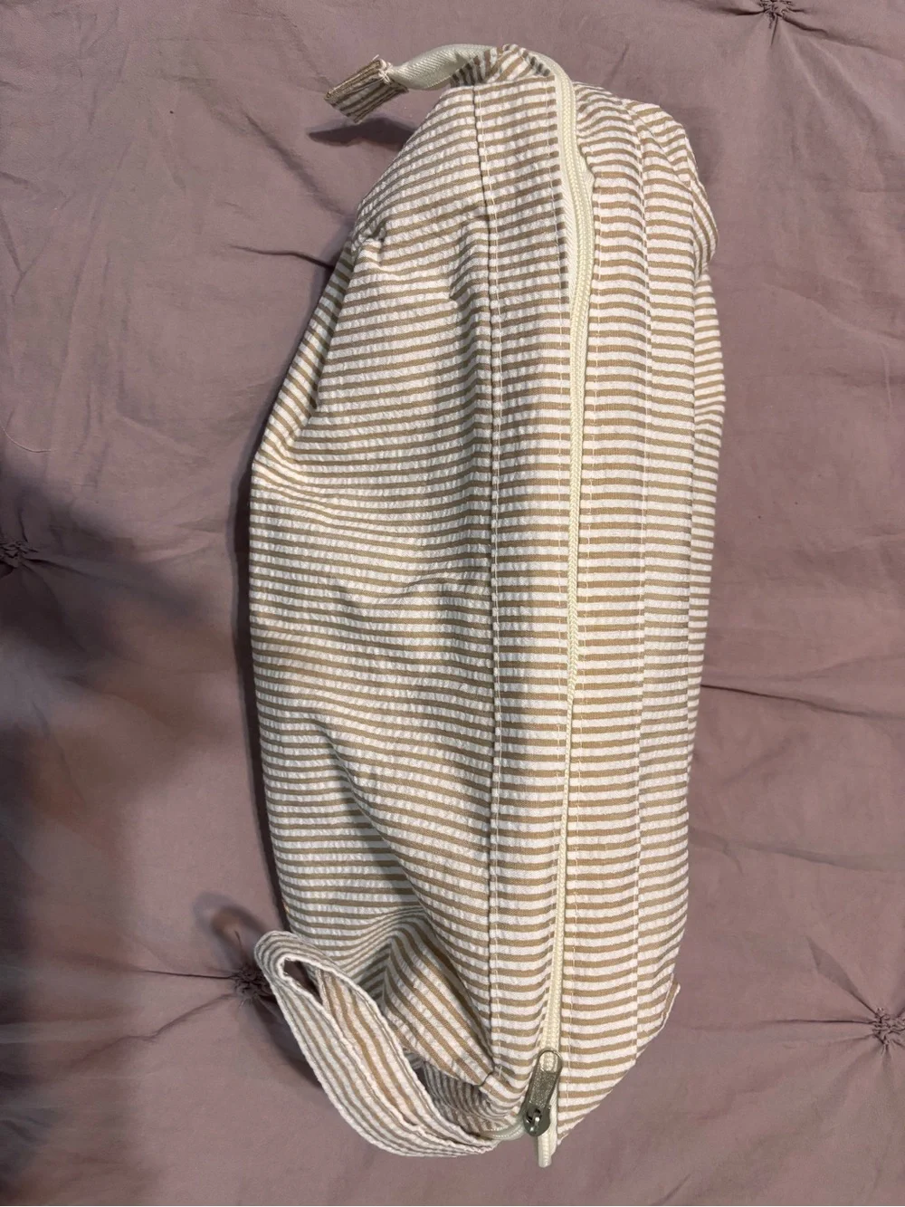 Source Unknown Beige and White Striped Cosmetic Bag